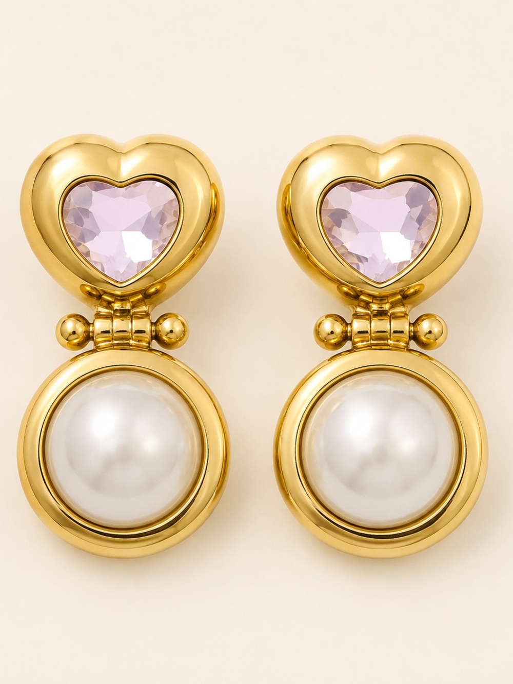 Evie Jewelry Victoria Pink Heart & Pearl Earrings